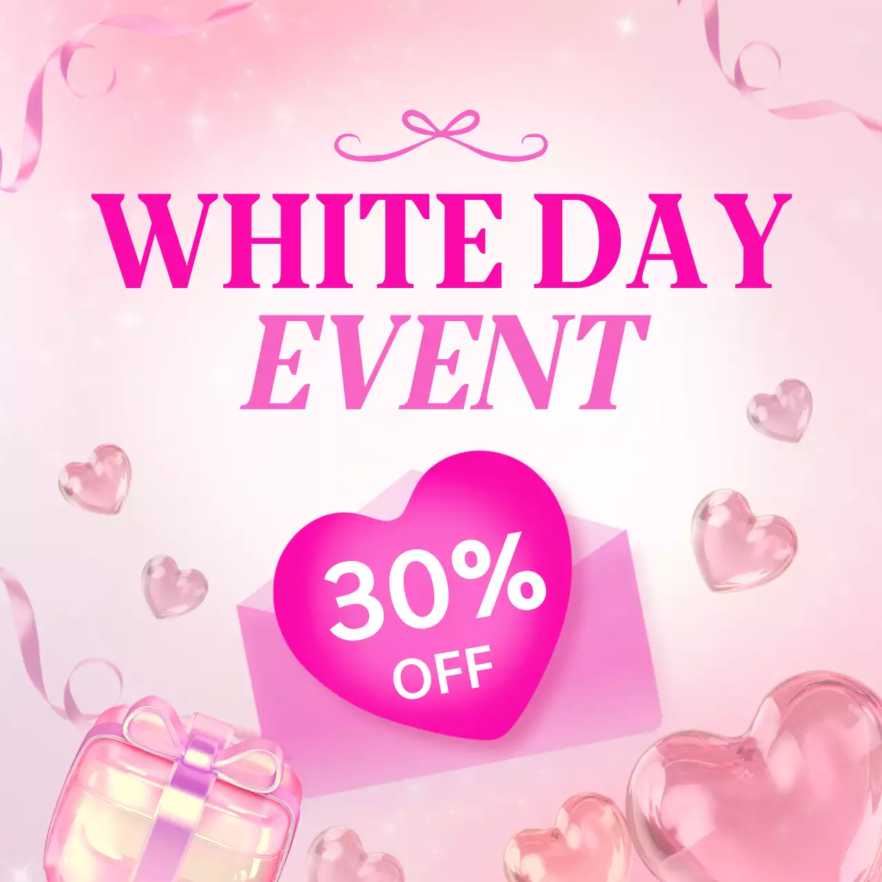 분홍색 깔끔 화이트데이 이벤트 할인