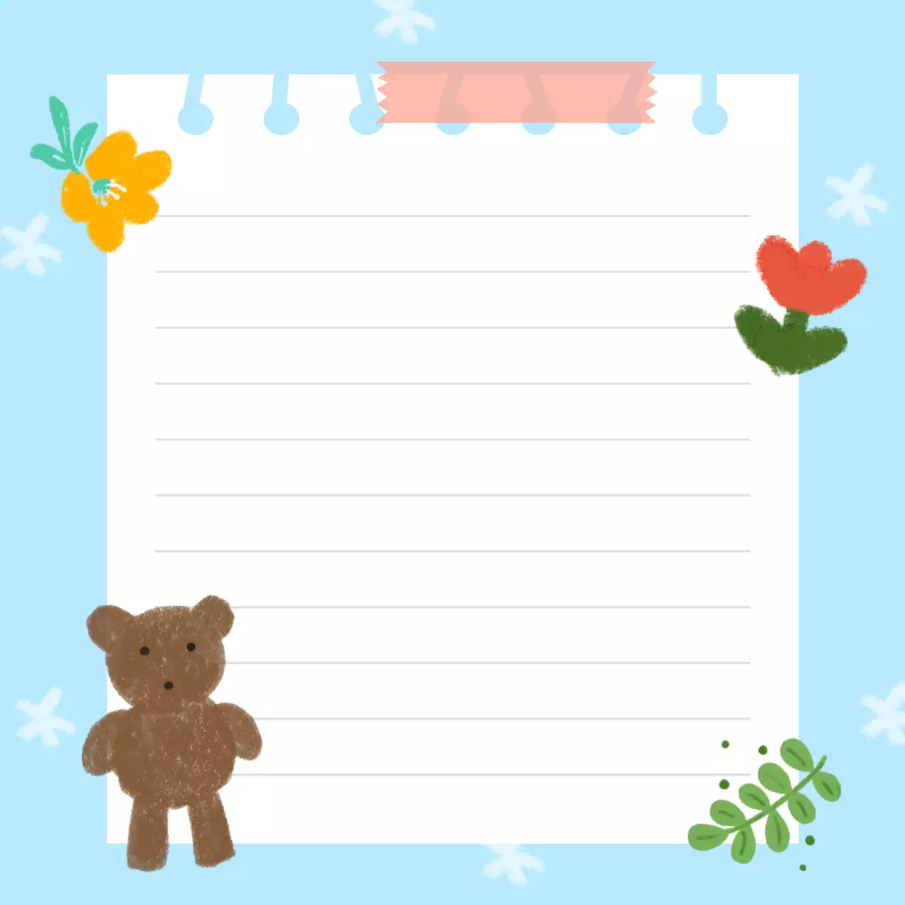 하늘색 아기자기한 노트 프레임