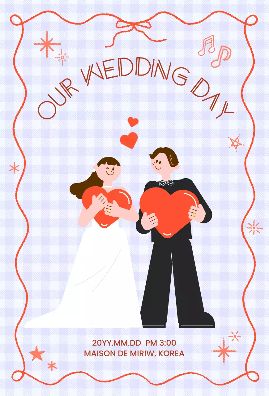 빨강 아기자기한 결혼식 초대장