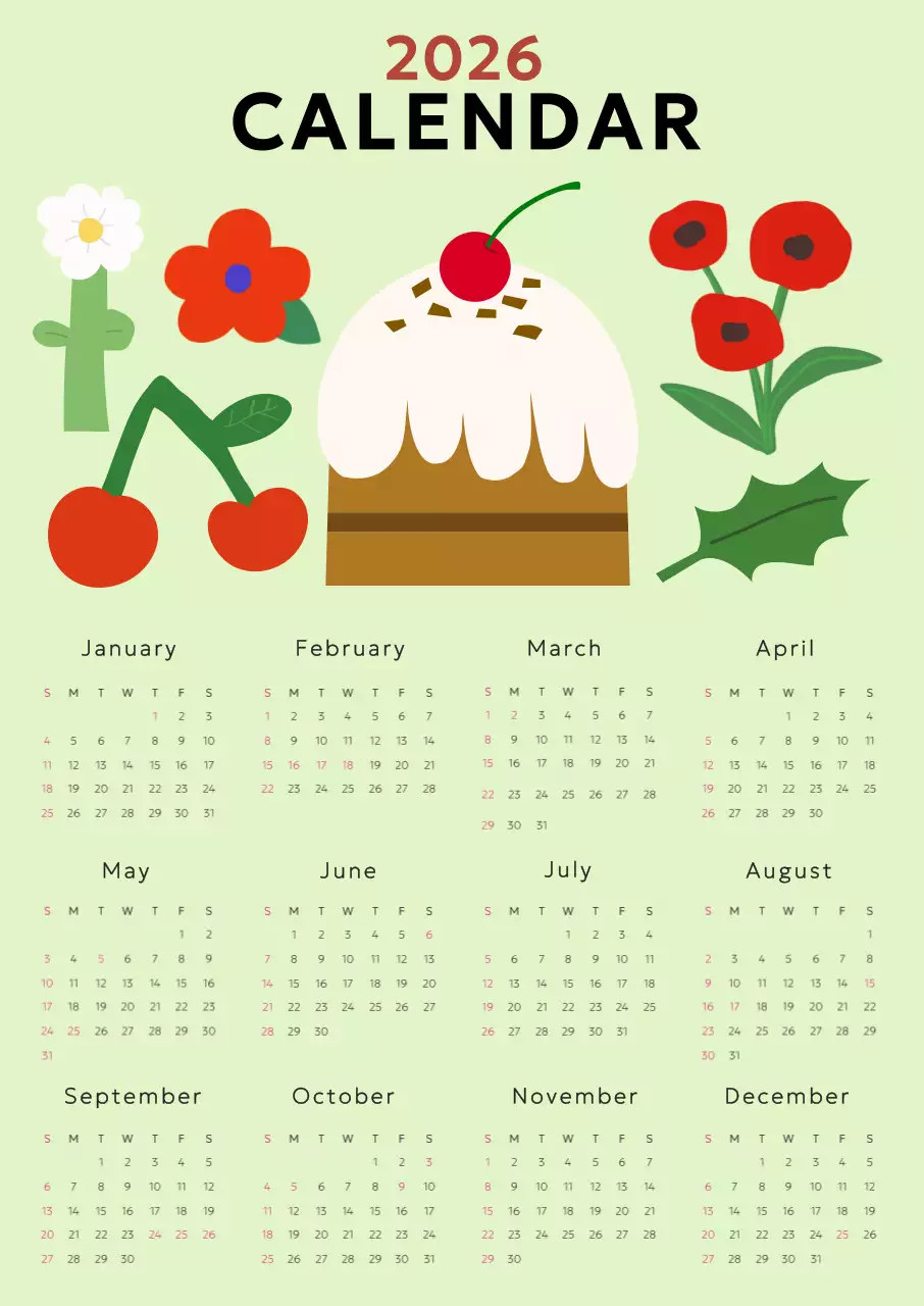 연두 미니멀 2026년 달력 안내