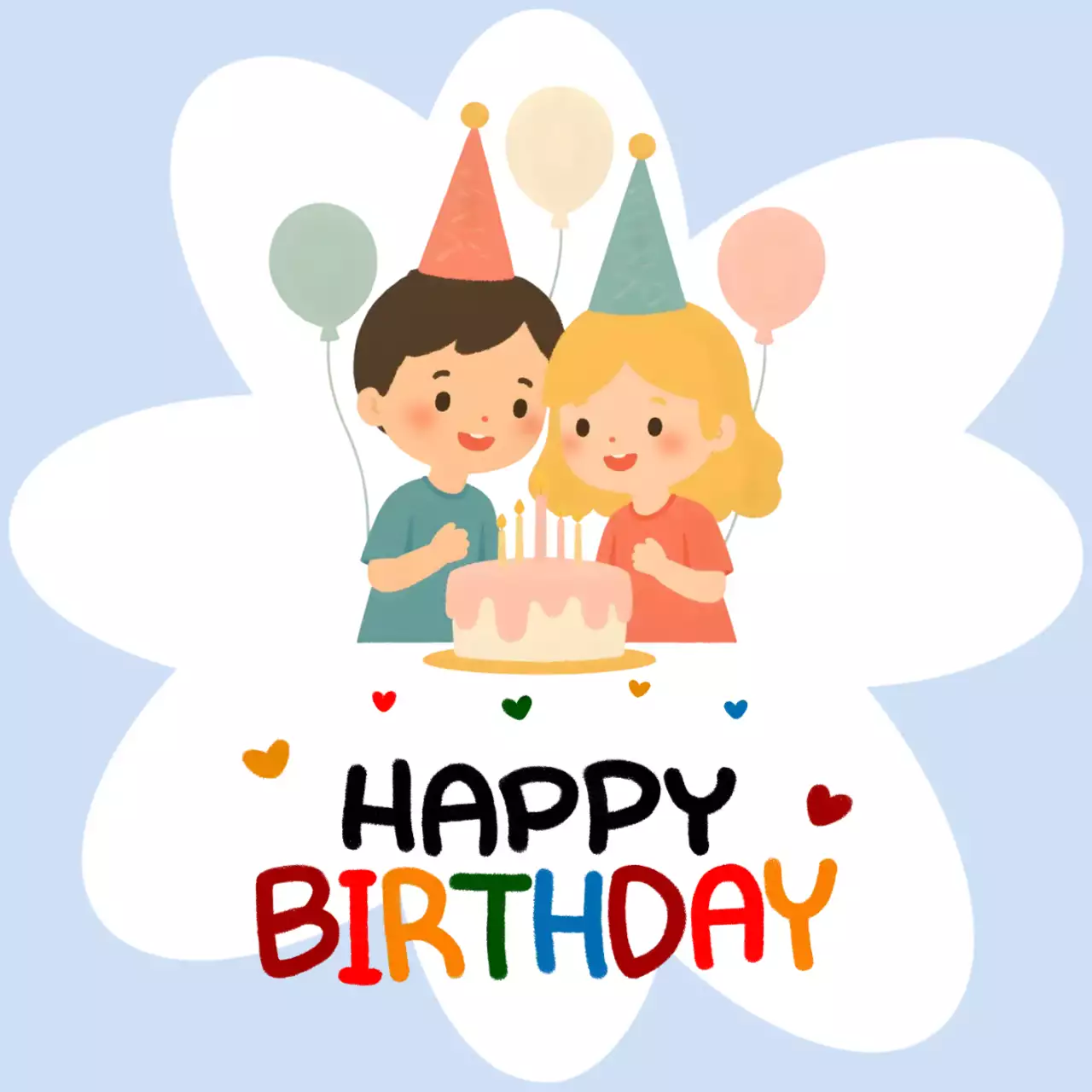 하늘색 귀여운 생일축하 인사