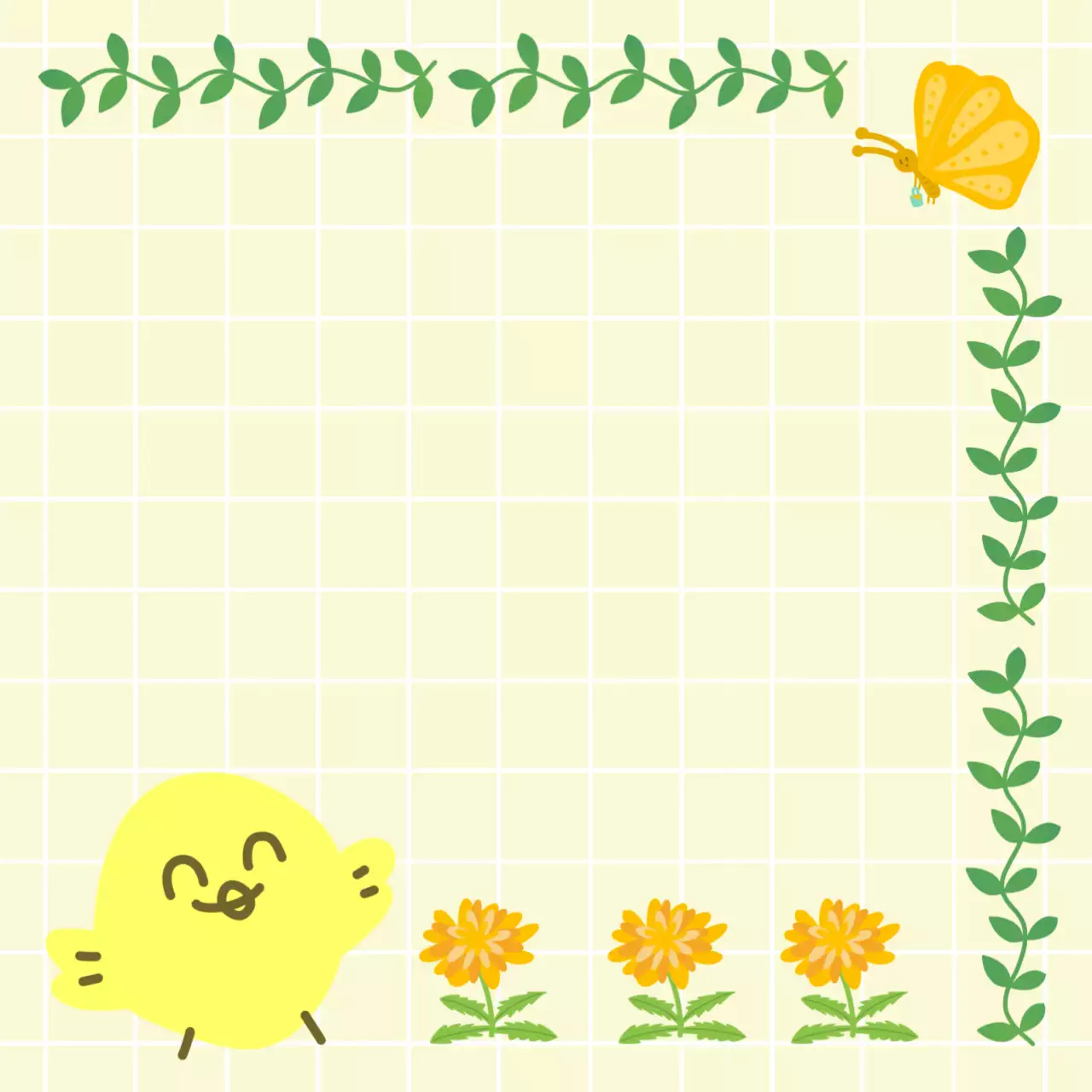 노란색의 귀엽고 푸릇한 봄인사