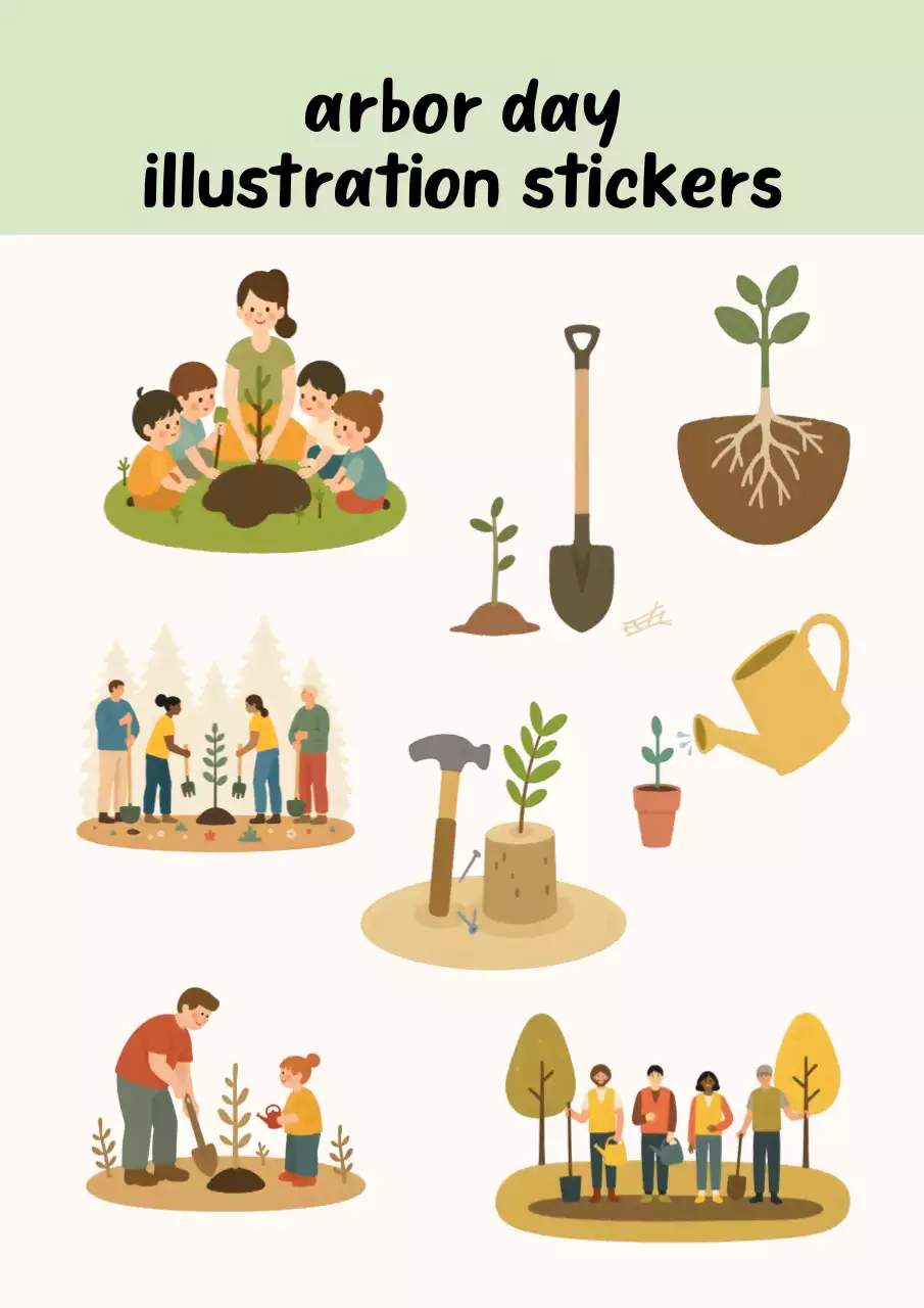 올리브색 귀여운 식목일 일러스트 요소