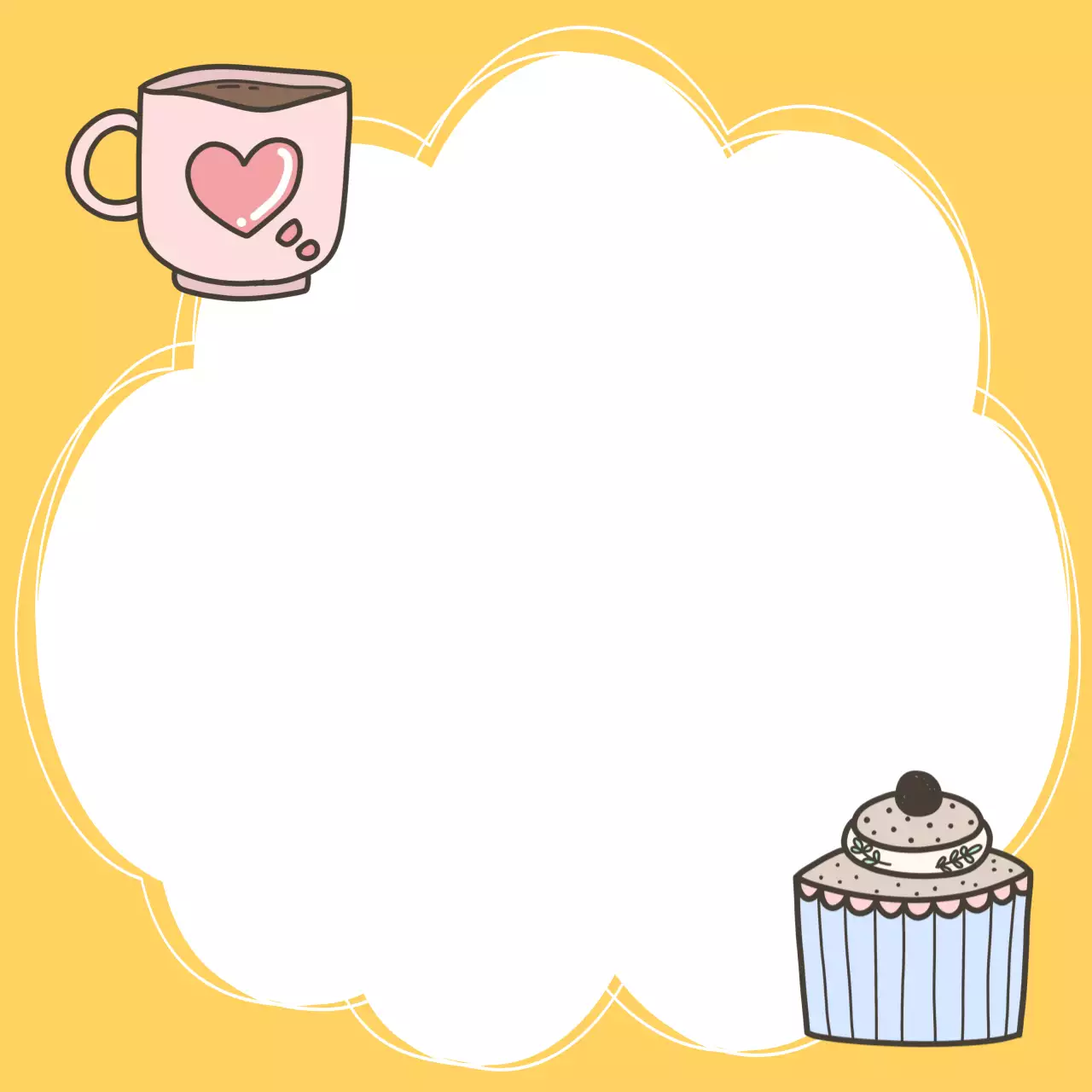 노란색 아기자기한 사랑과 디저트 메모지