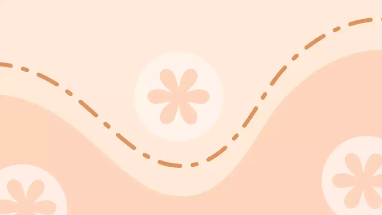 오렌지색 바탕에 기하학적 꽃 무늬가 있는 단순한 디자인의 사진 액자