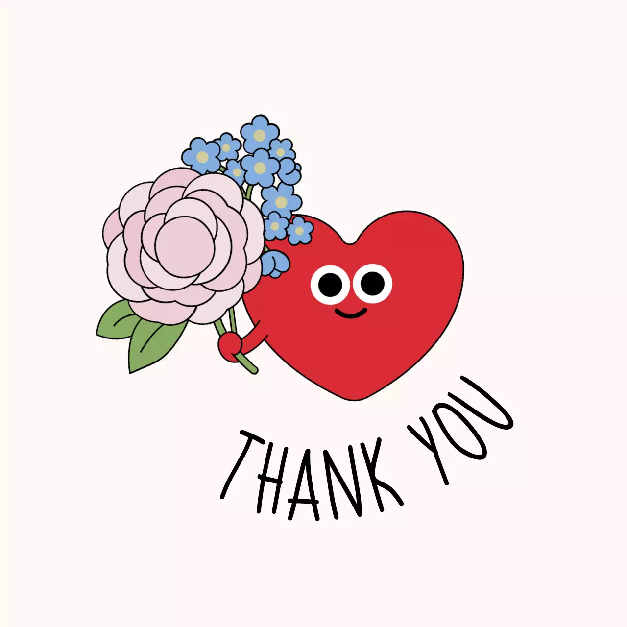 빨강 하트 아기자기한 감사 인사