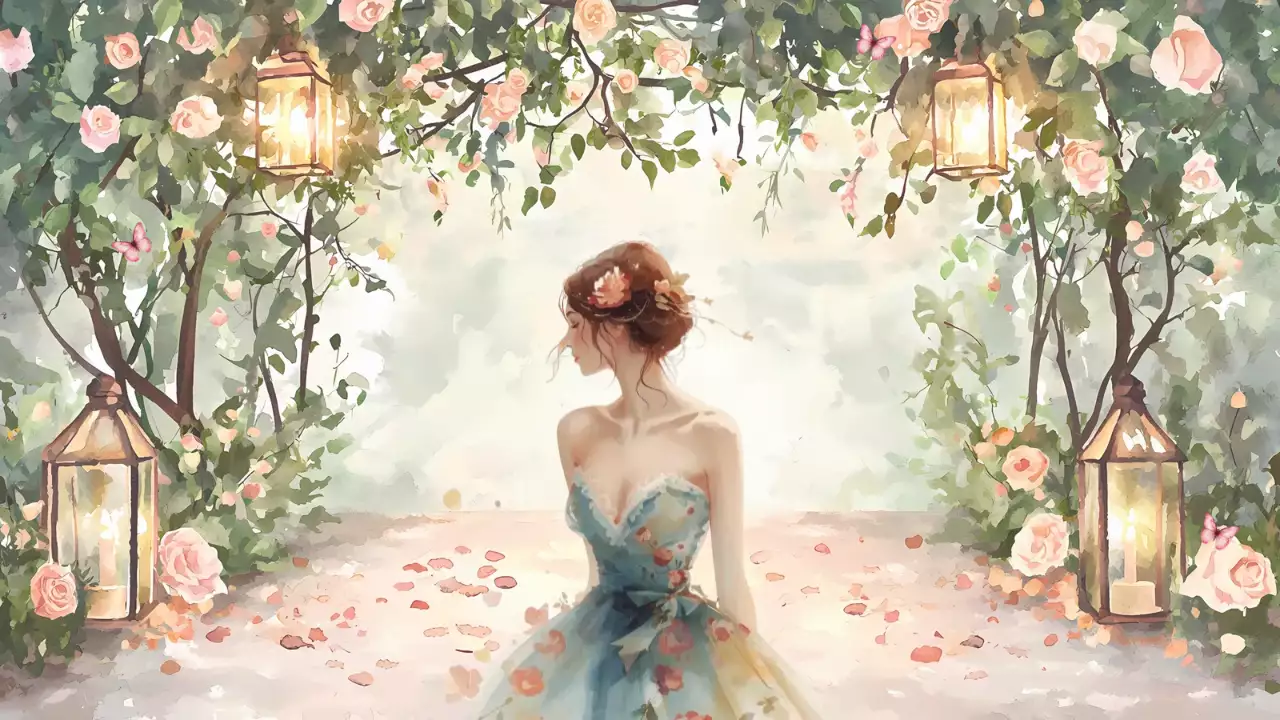 핑크색으로 된 로맨틱하고 우아한 결혼식 가이드를 배경 화면으로