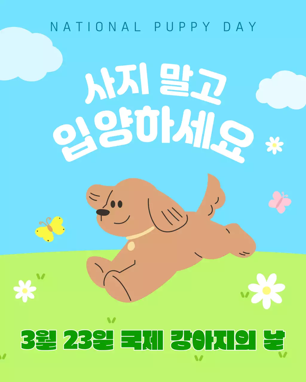 파랑 미니멀 국제 강아지의 날 입양 캠페인 안내