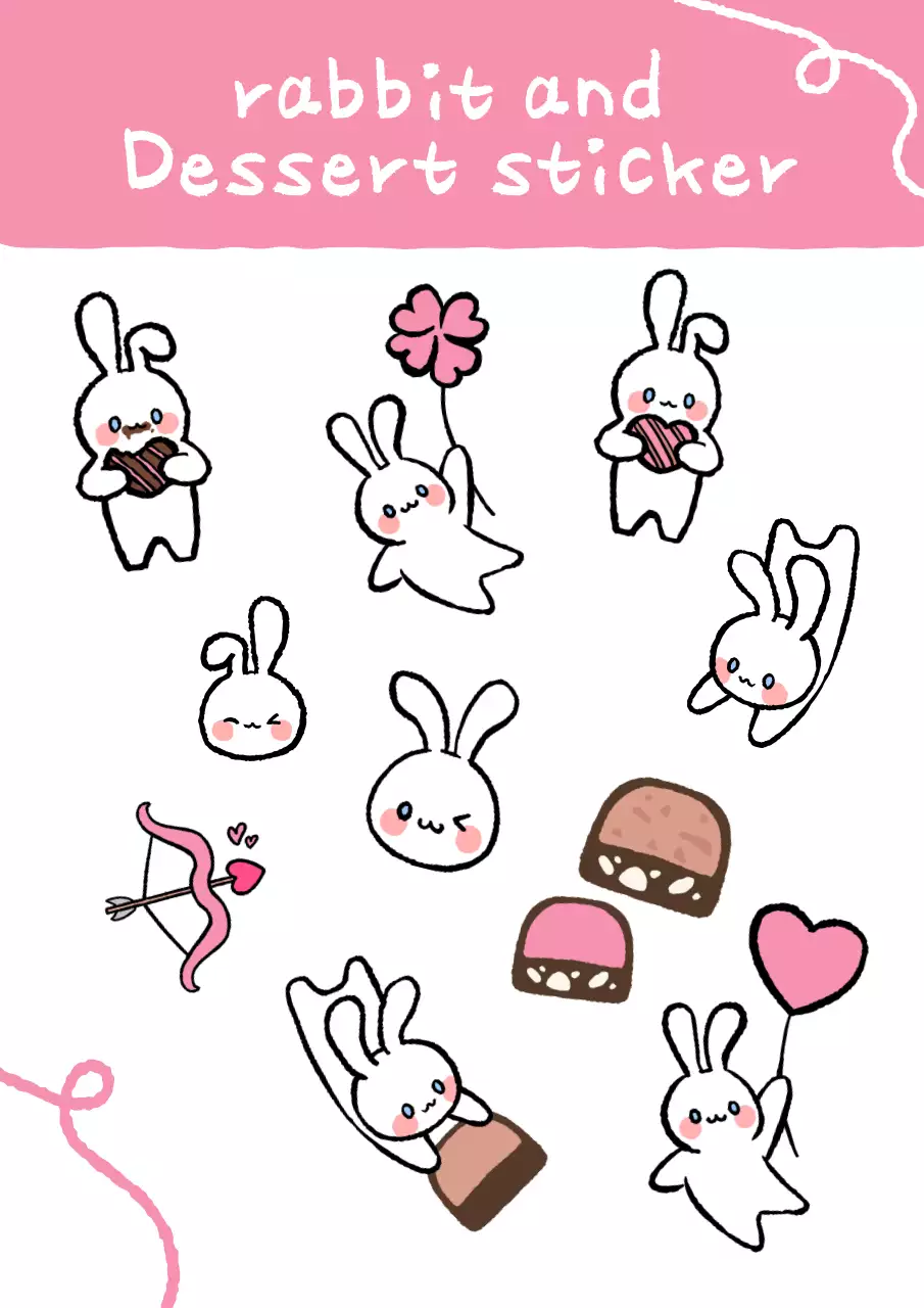 핑크 아기자기한 토끼와 디저트 다꾸