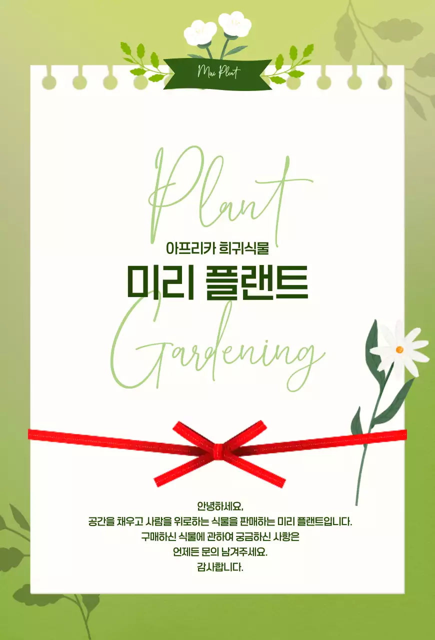 초록 고급진 식물 구매 감사 편지