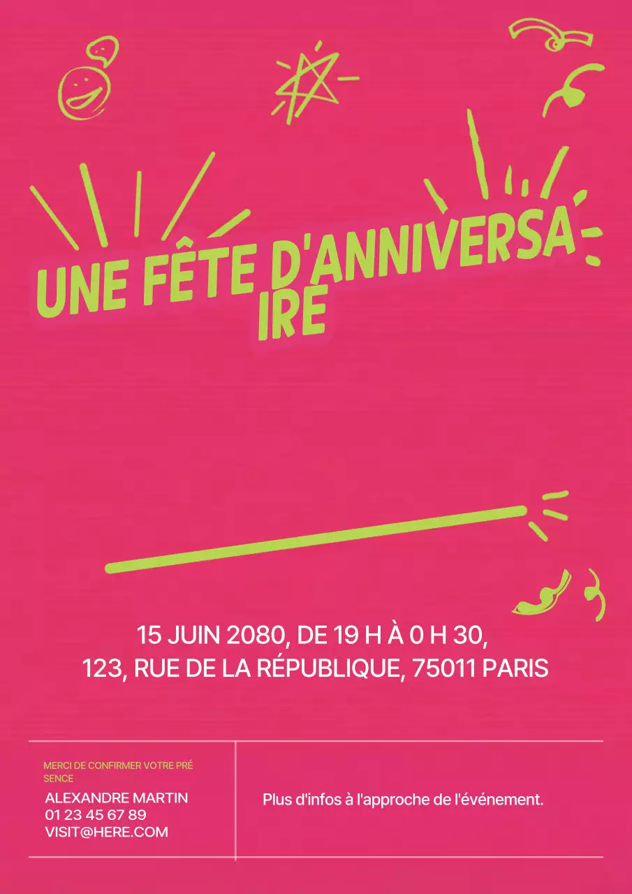 Affiche d'invitation d'anniversaire néon audacieuse
