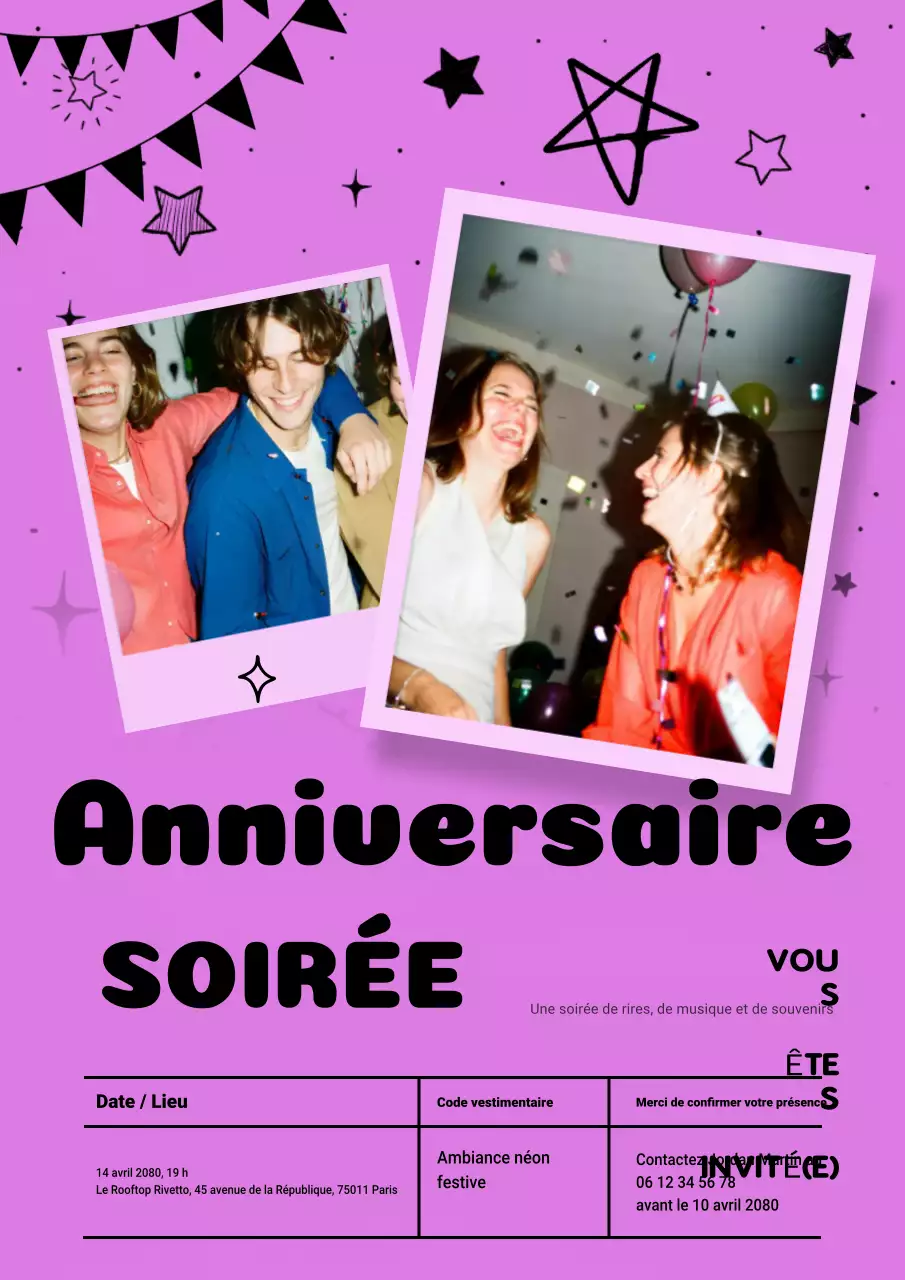 Affiche d'invitation pour une soirée rétro rose