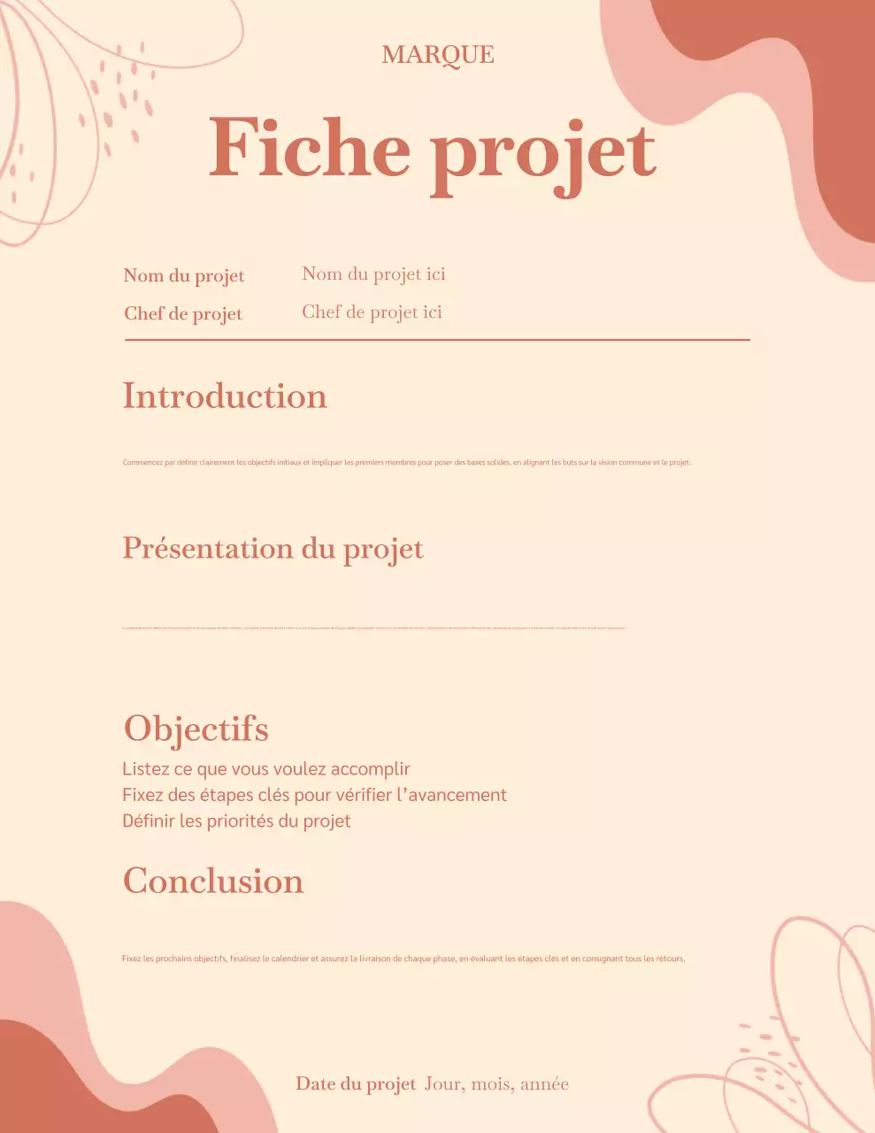Affiche de document de projet à motif floral beige