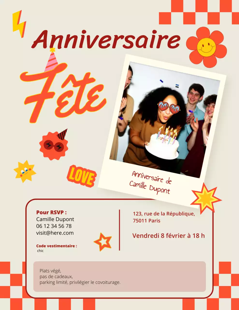 Invitation d'anniversaire rétro beige