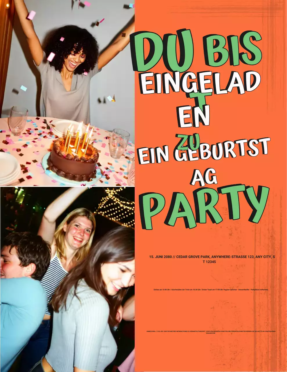 Orangefarbenes Retro-Geburtstagseinladungsplakat