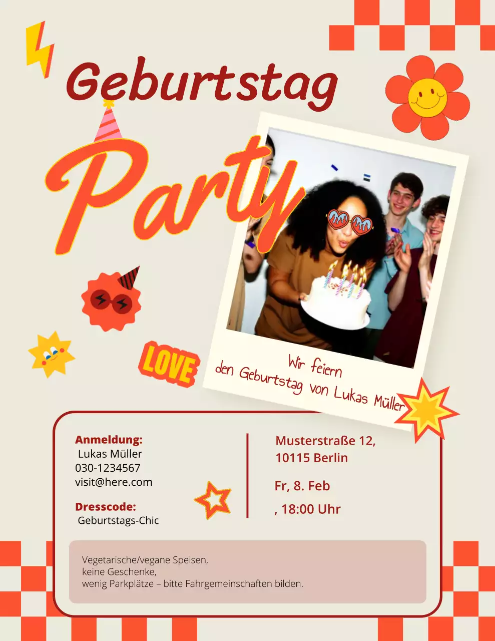 Beige Retro-Geburtstagseinladung