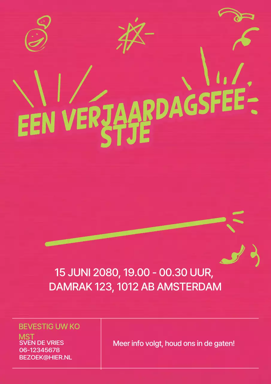 Neonkleurige, opvallende verjaardagskaart/poster