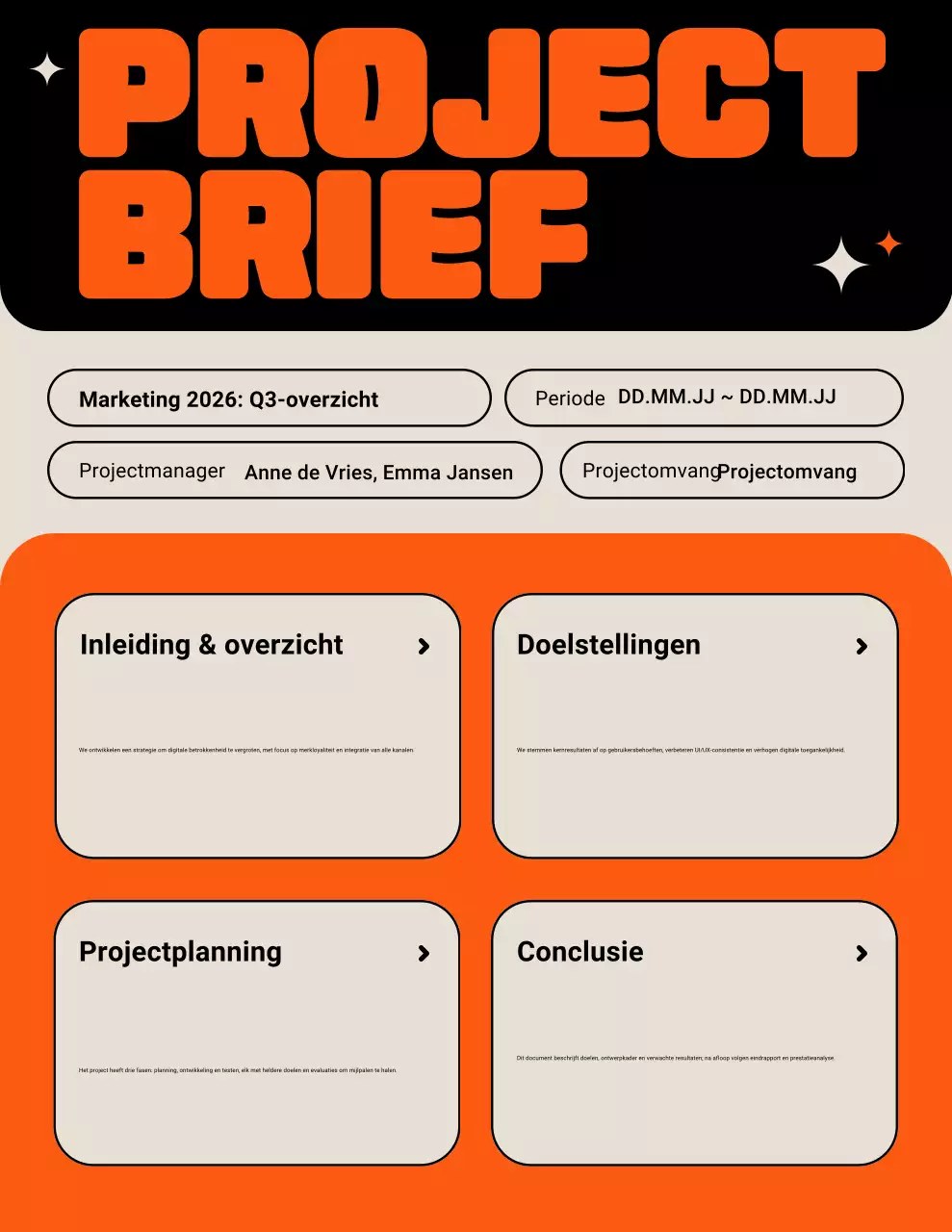 Oranje moderne projectplanner poster