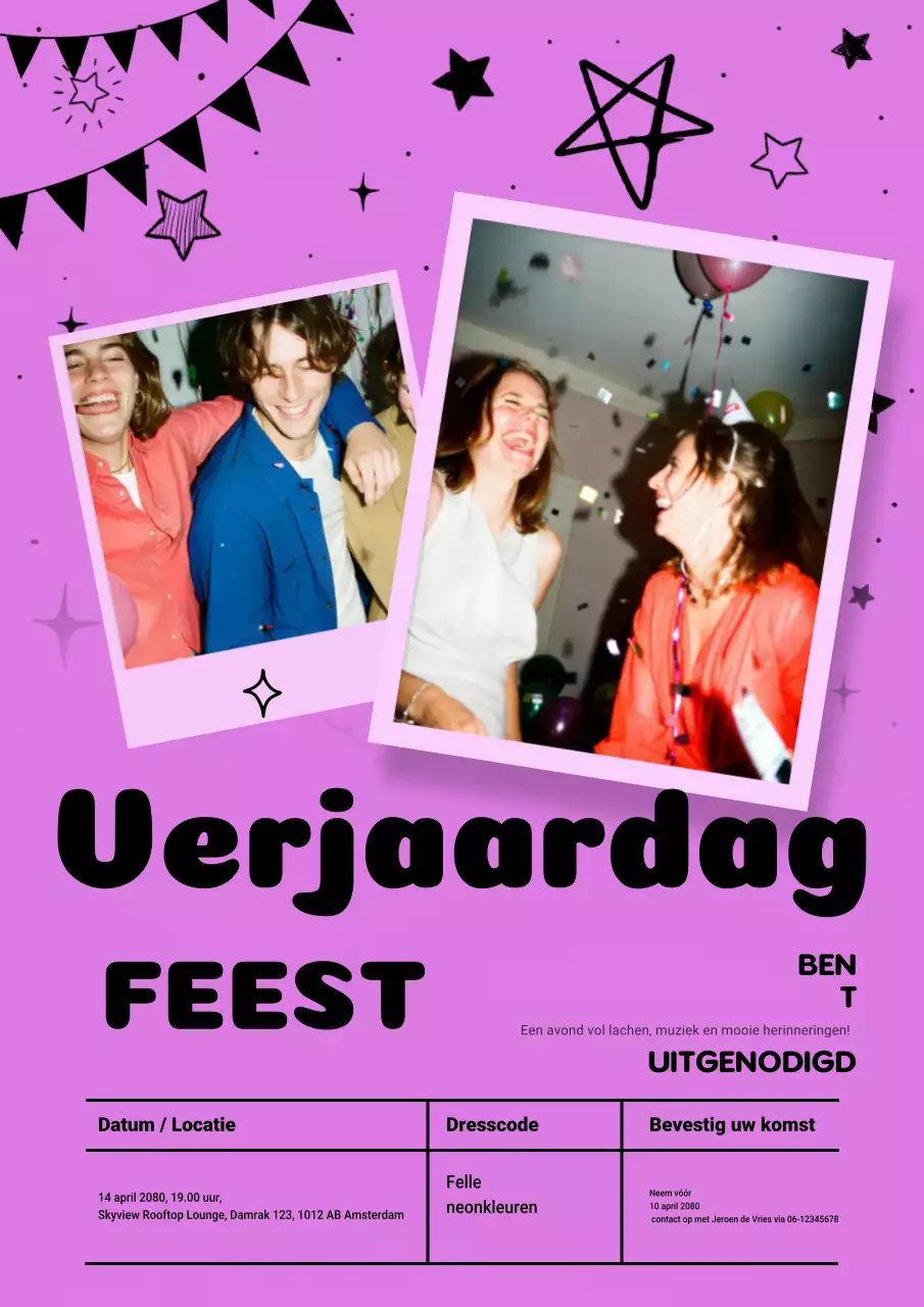Roze retro feestuitnodiging poster
