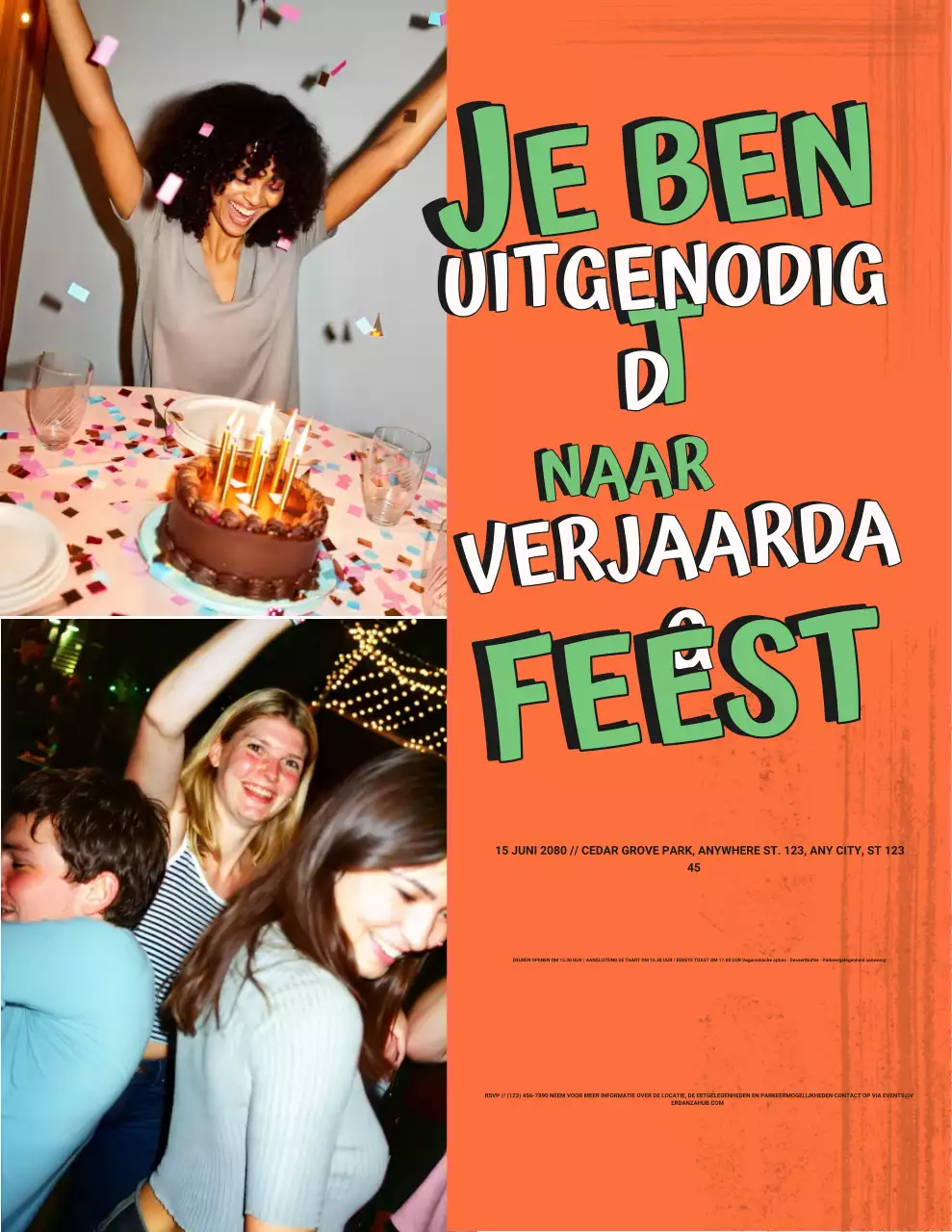 Oranje retro verjaardagskaart poster