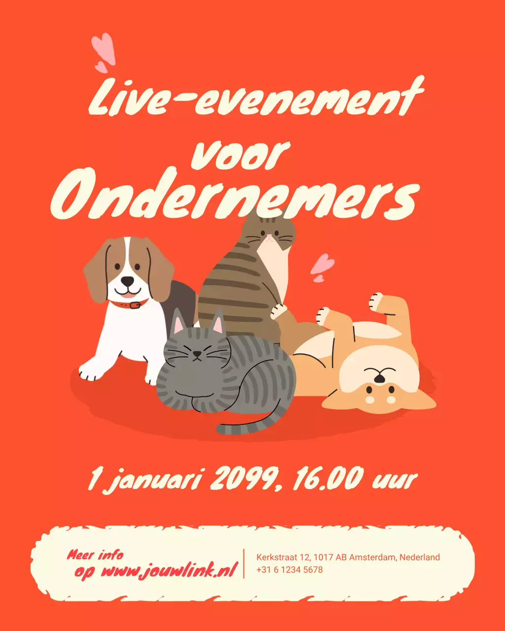 oranje speelse aankondiging van zakelijk evenement