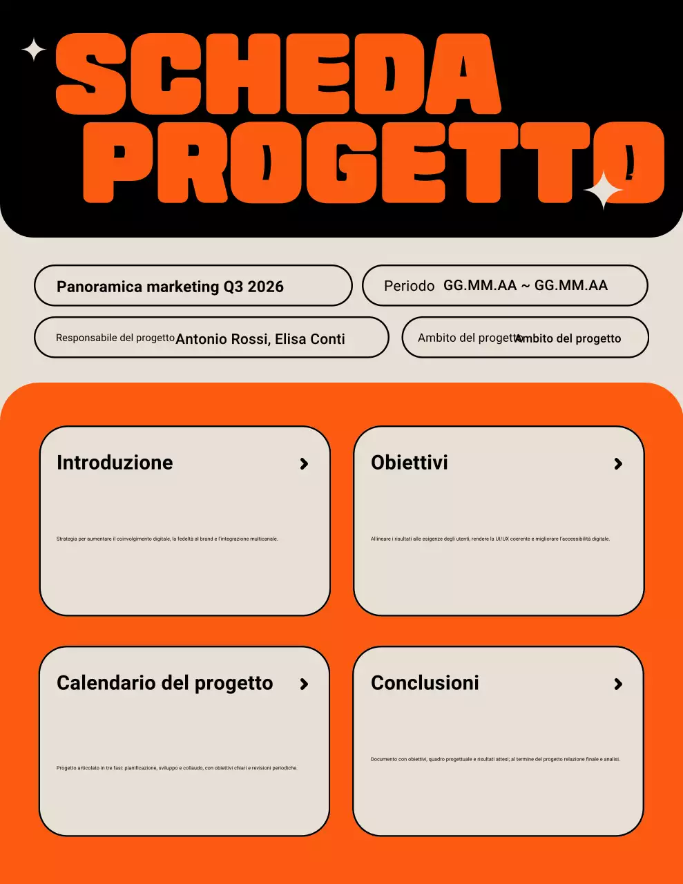 Poster arancione moderno per pianificare progetti