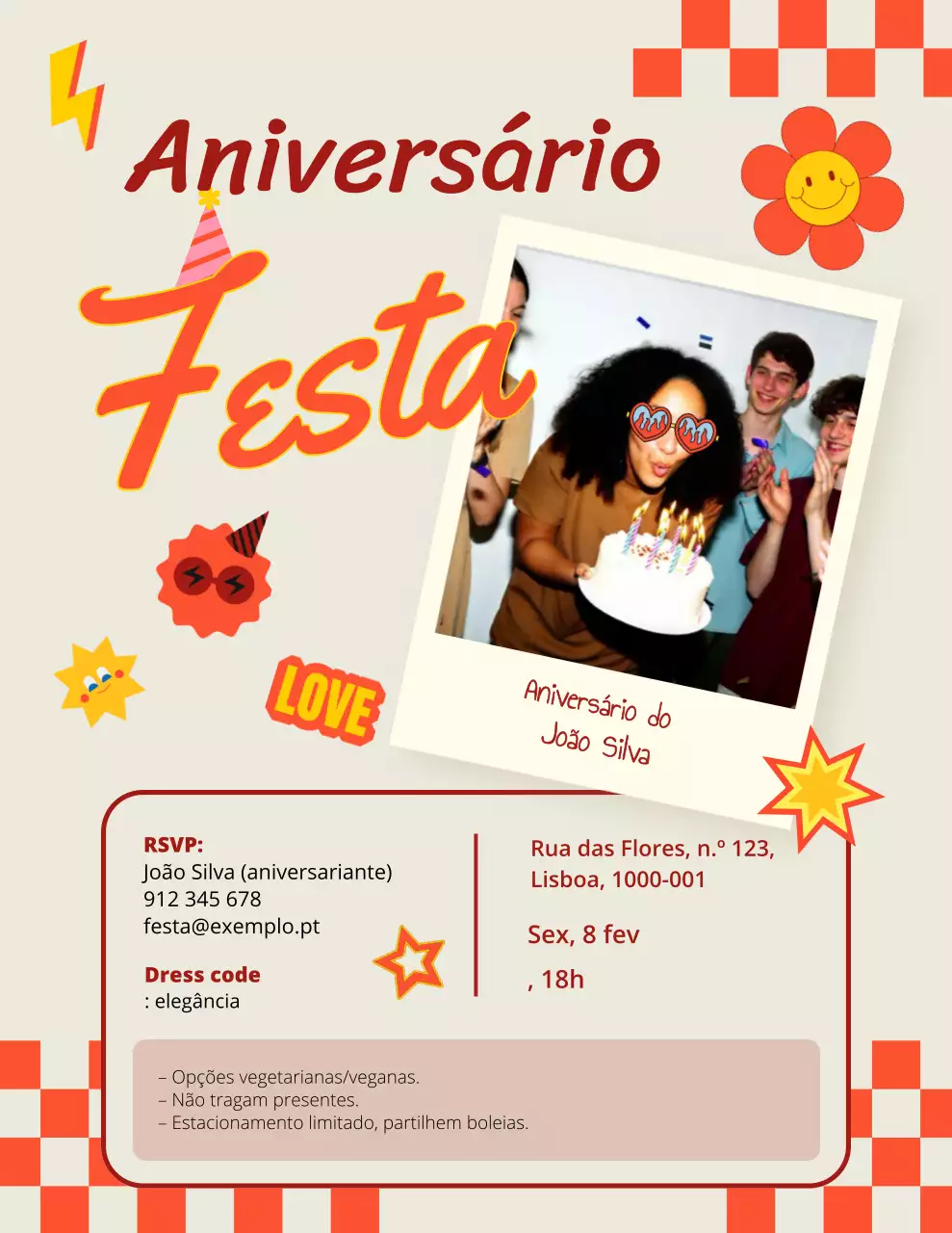 Convite de aniversário retrô bege