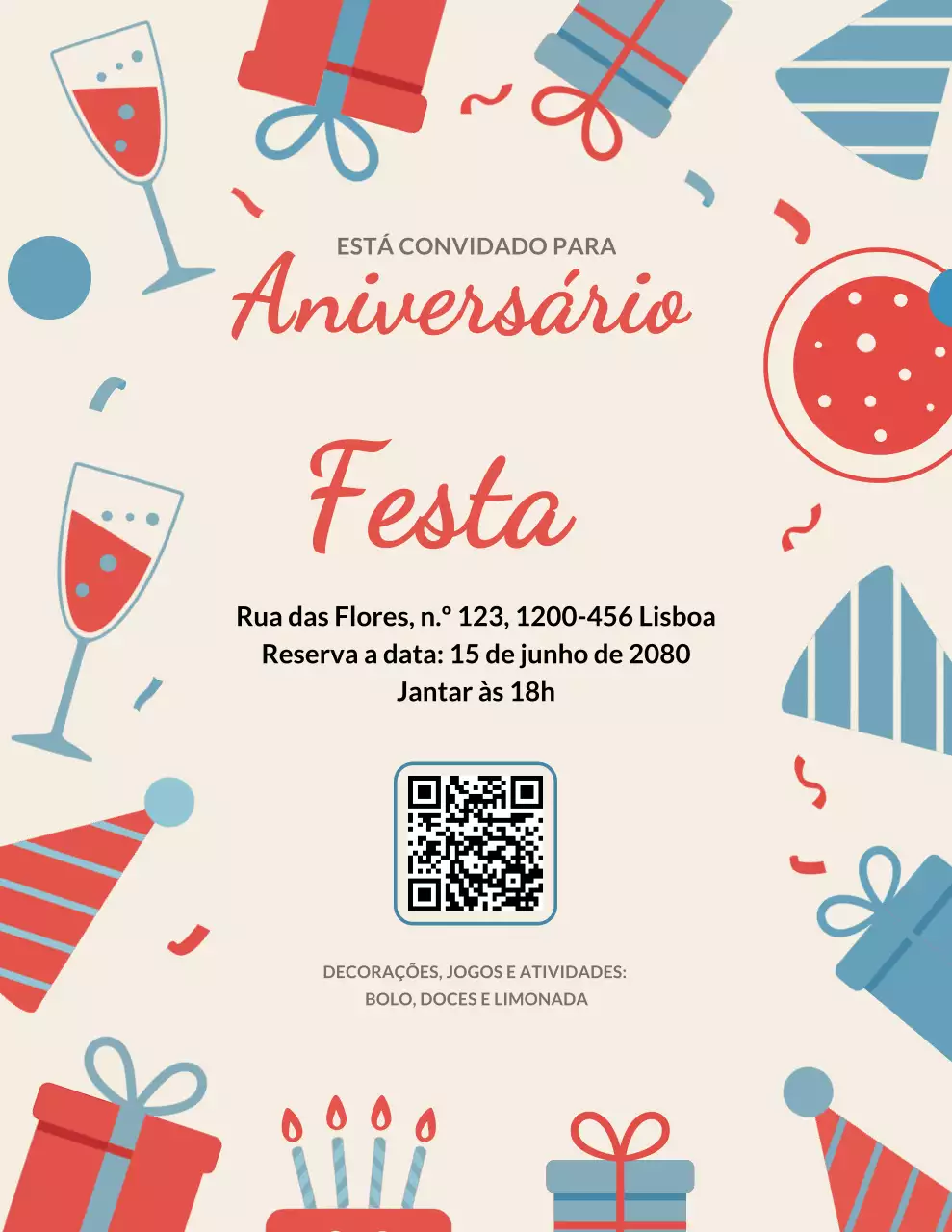 Pôster de convite de aniversário retrô bege