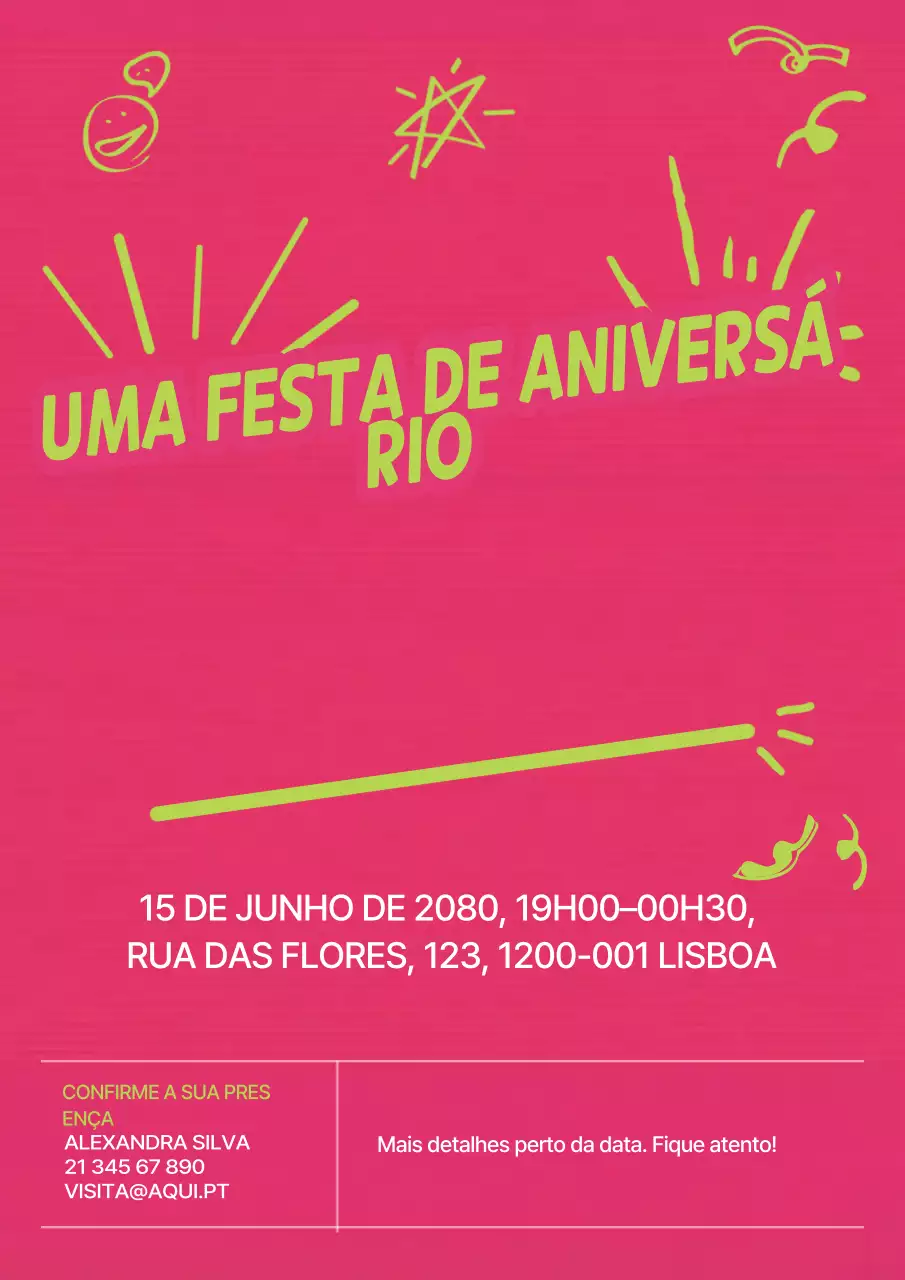 Pôster de convite de aniversário em neon vibrante