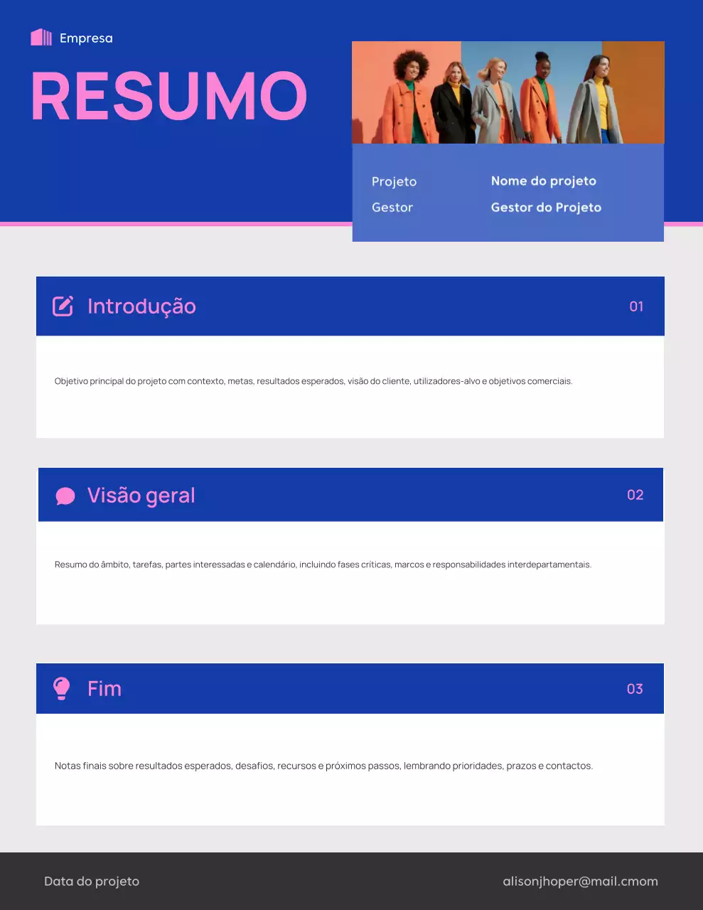 Pôster azul moderno para planejamento de projetos