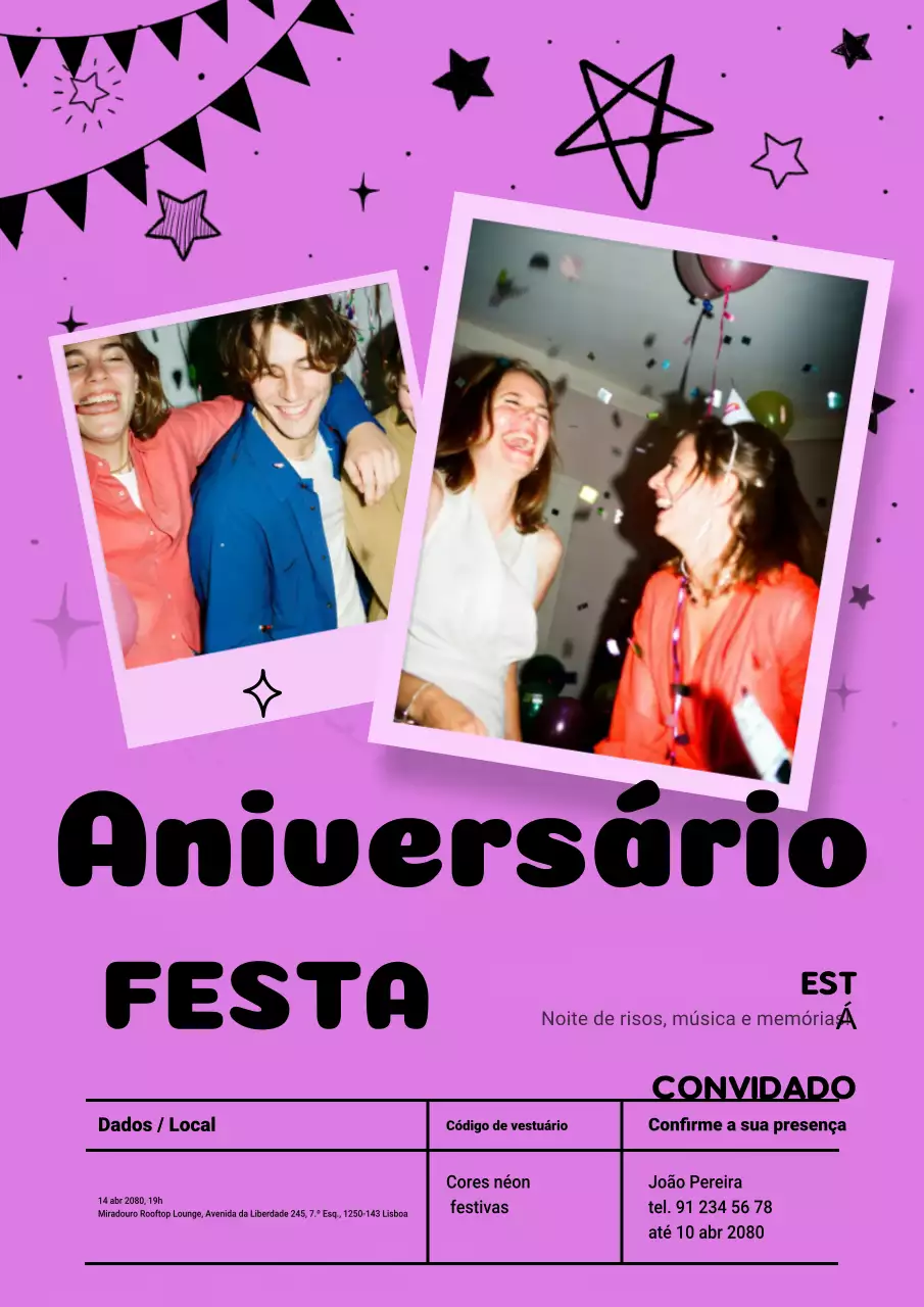 Pôster de convite para festa retrô rosa