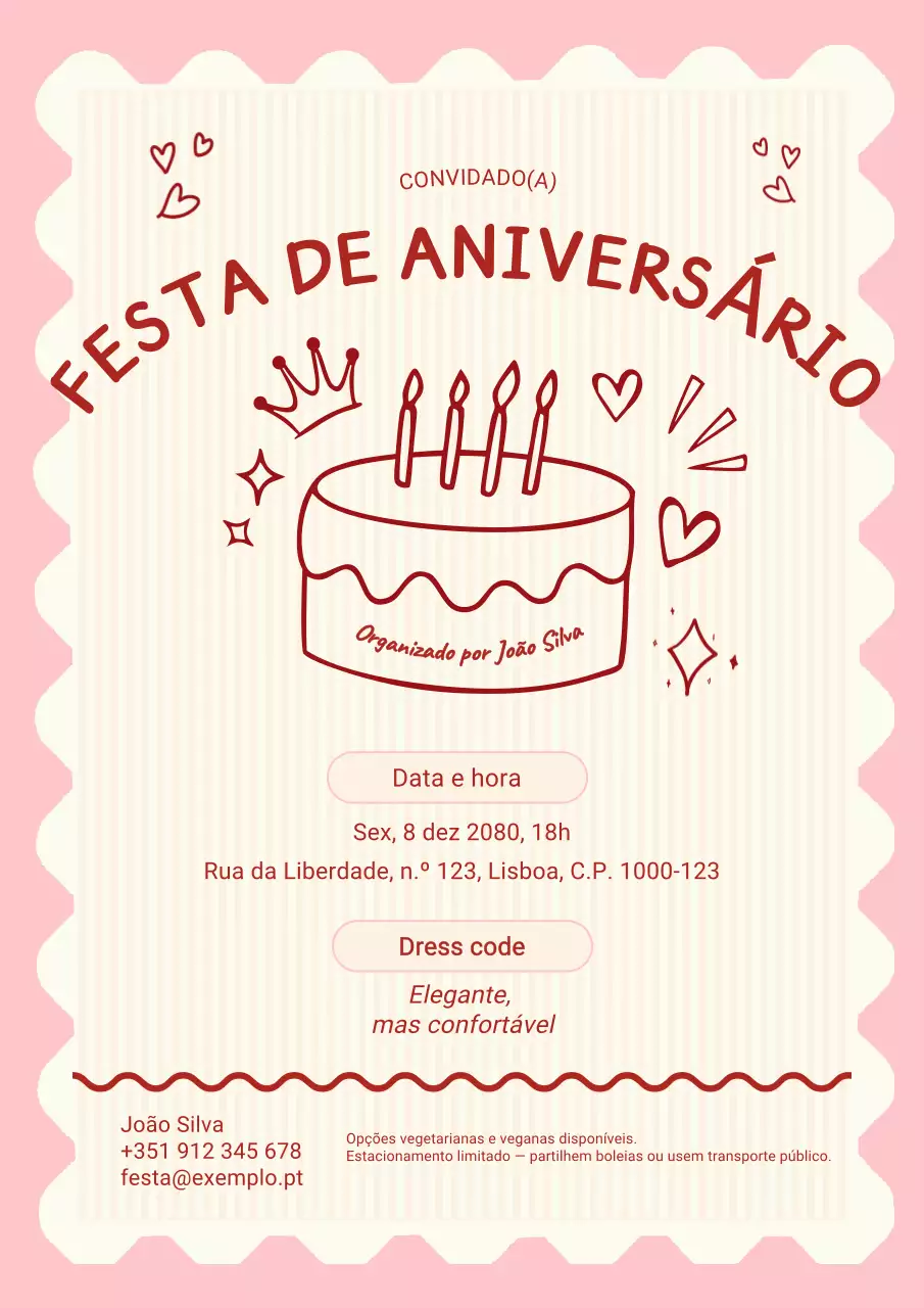 Pôster de convite de aniversário minimalista rosa