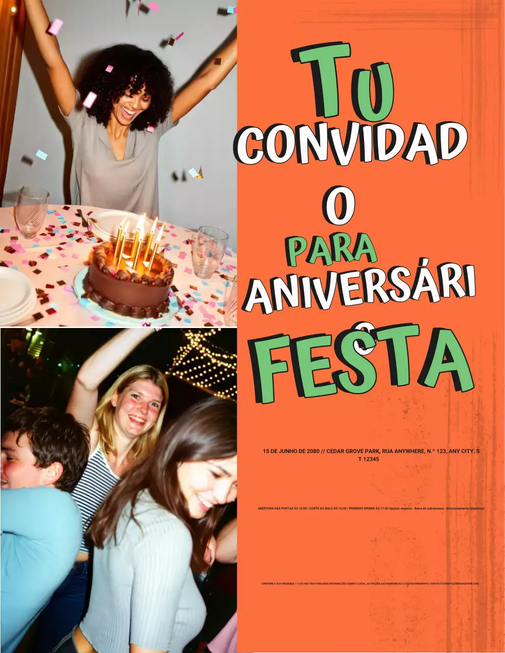 Pôster de convite de aniversário retrô laranja