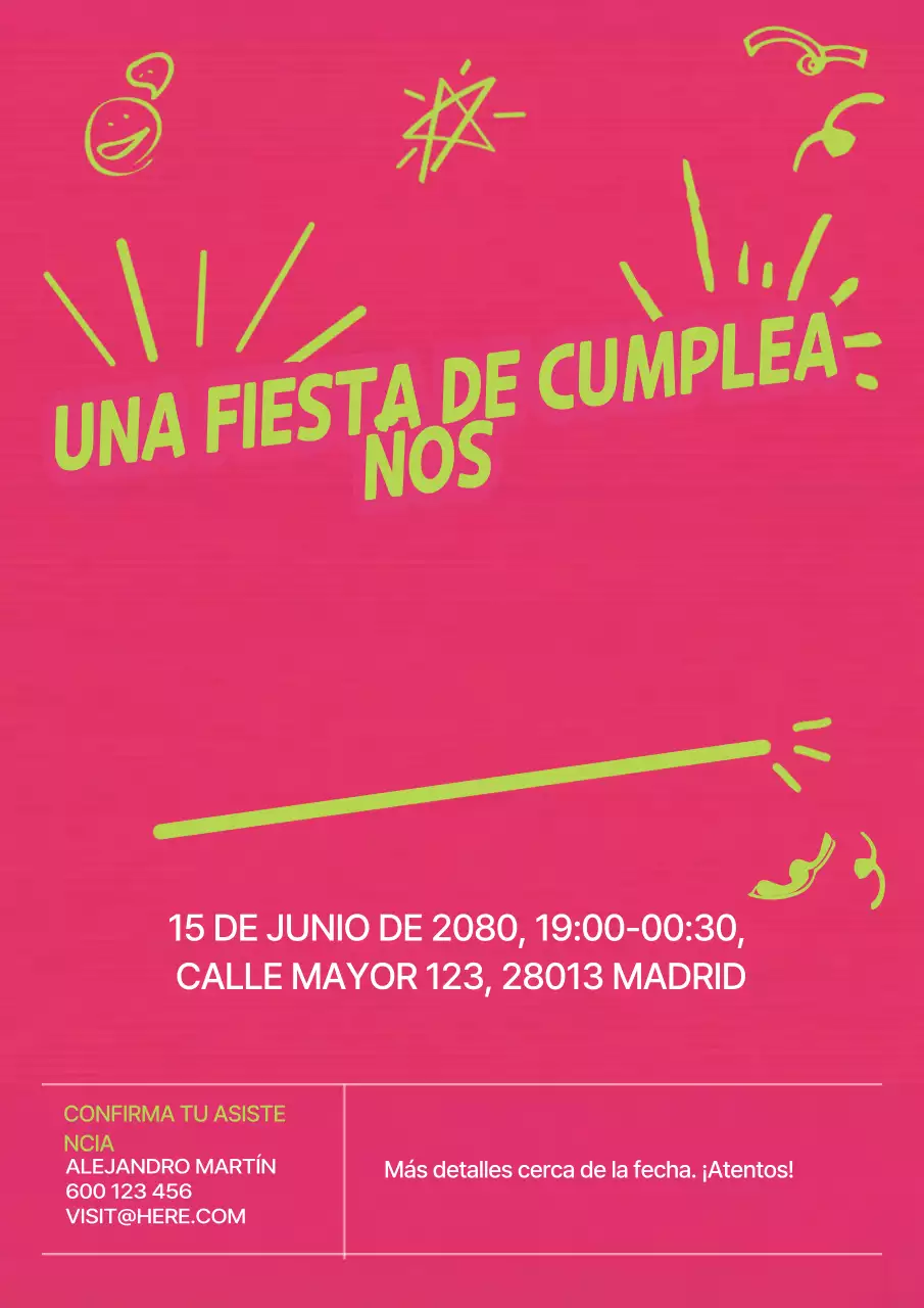 Póster de invitación de cumpleaños con neón llamativo