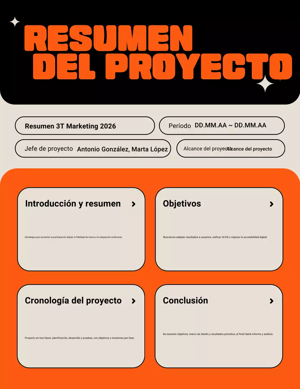 Póster de planificador de proyectos moderno naranja