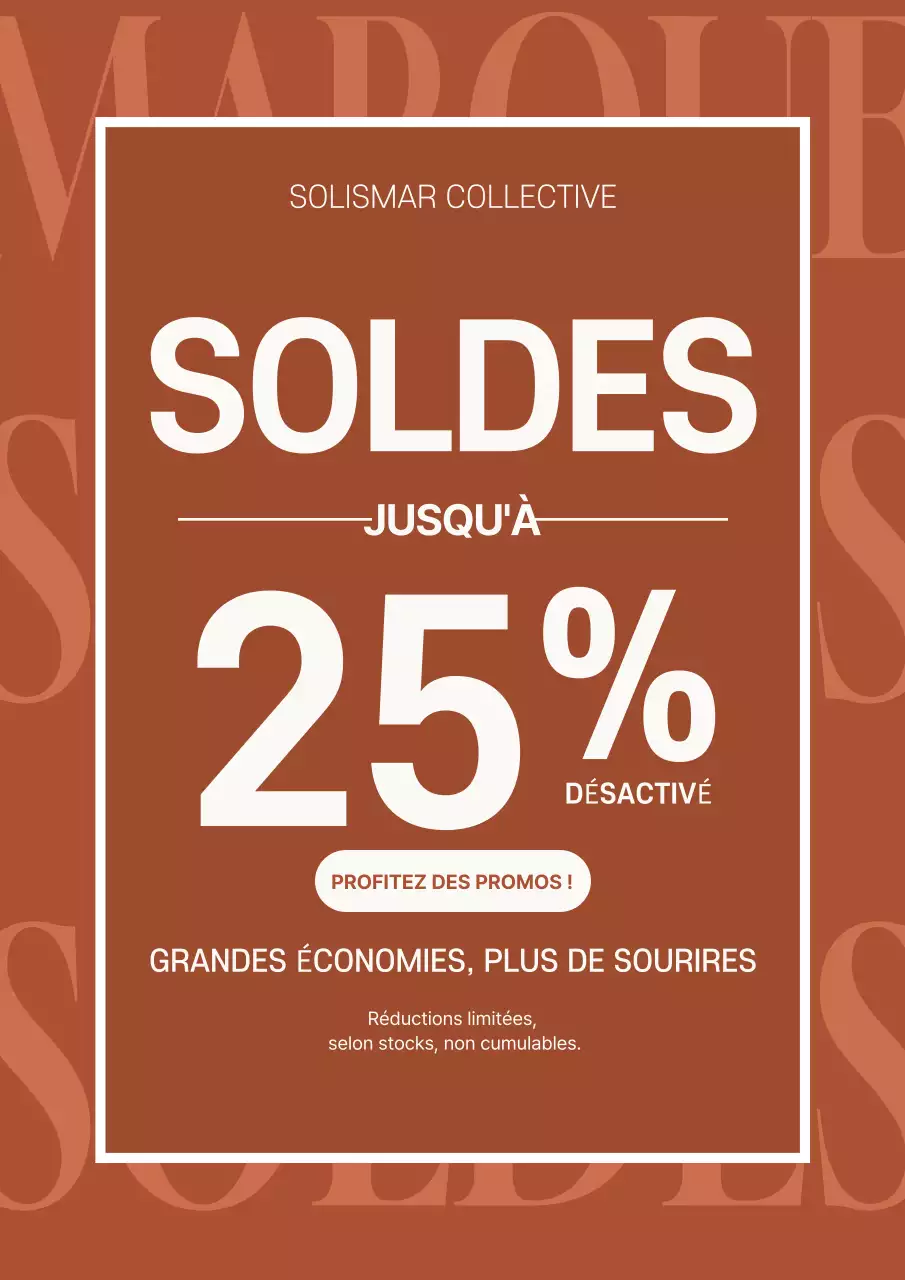 Affiche promotionnelle de soldes en gras marron