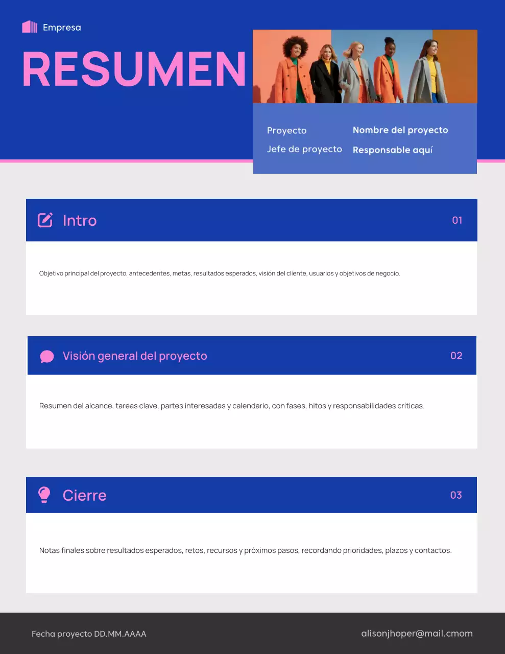 Póster de planificador de proyectos moderno azul