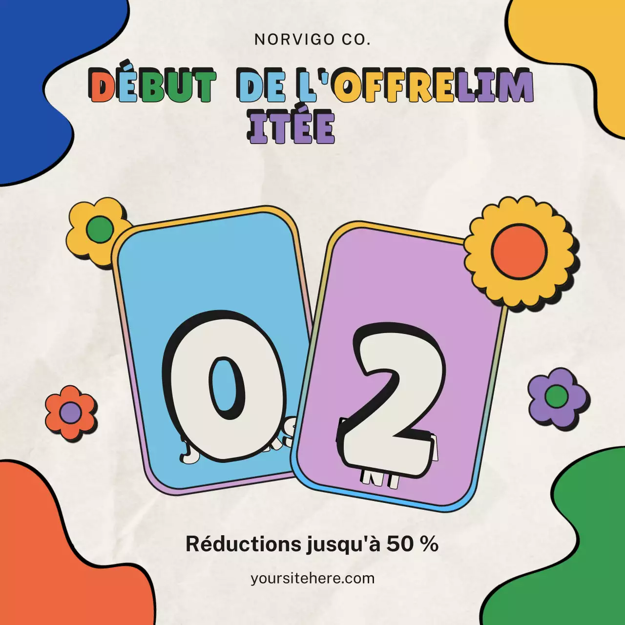 Affiche promotionnelle colorée rétro annonçant les soldes