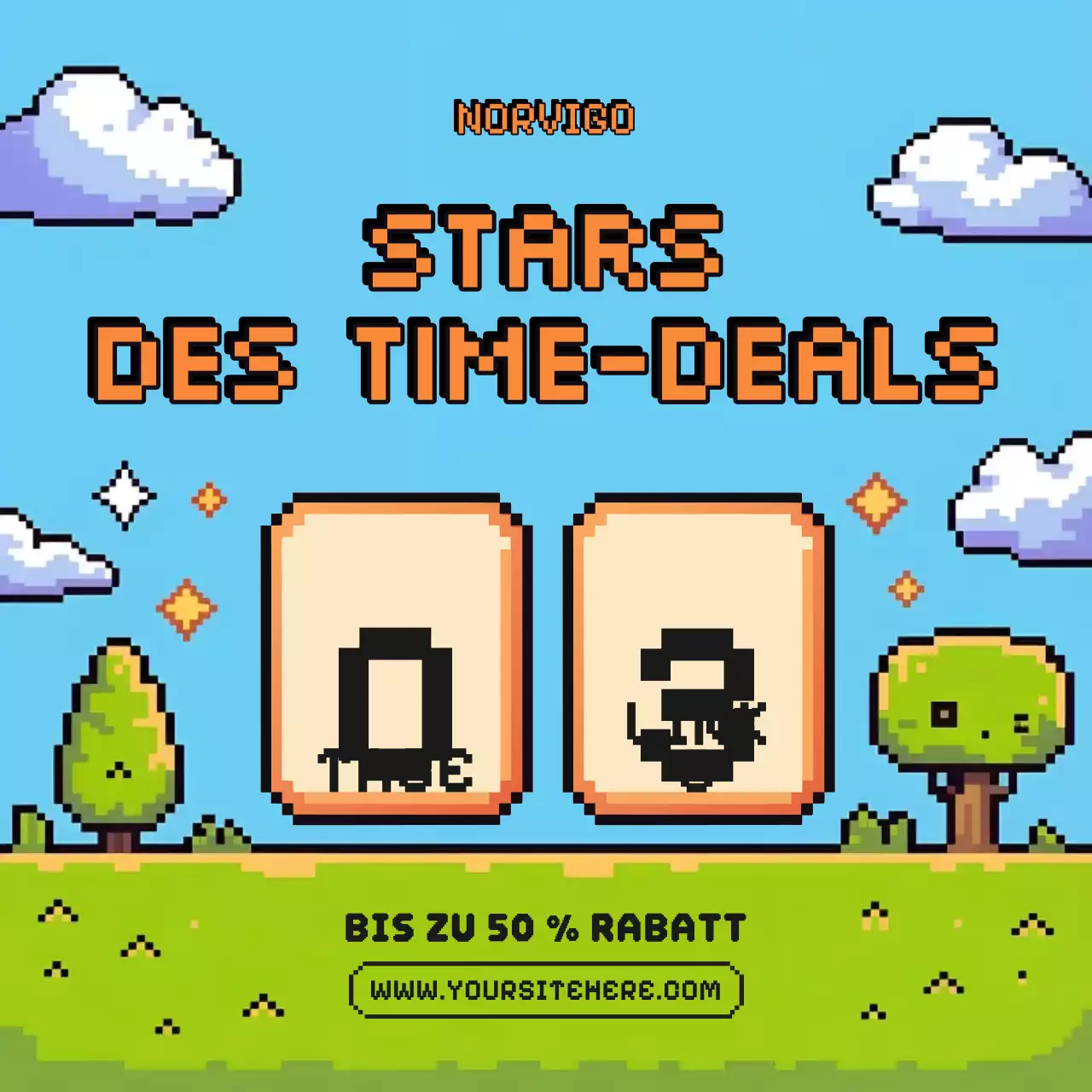 Instagram-Post zur Rabattaktion im Retro-Stil mit Blauem Blau