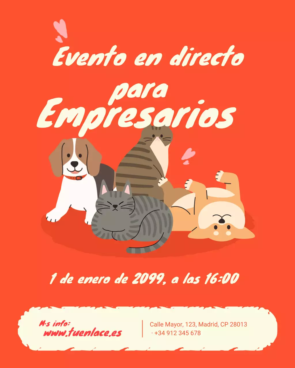 Anuncio de evento empresarial lúdico en color naranja