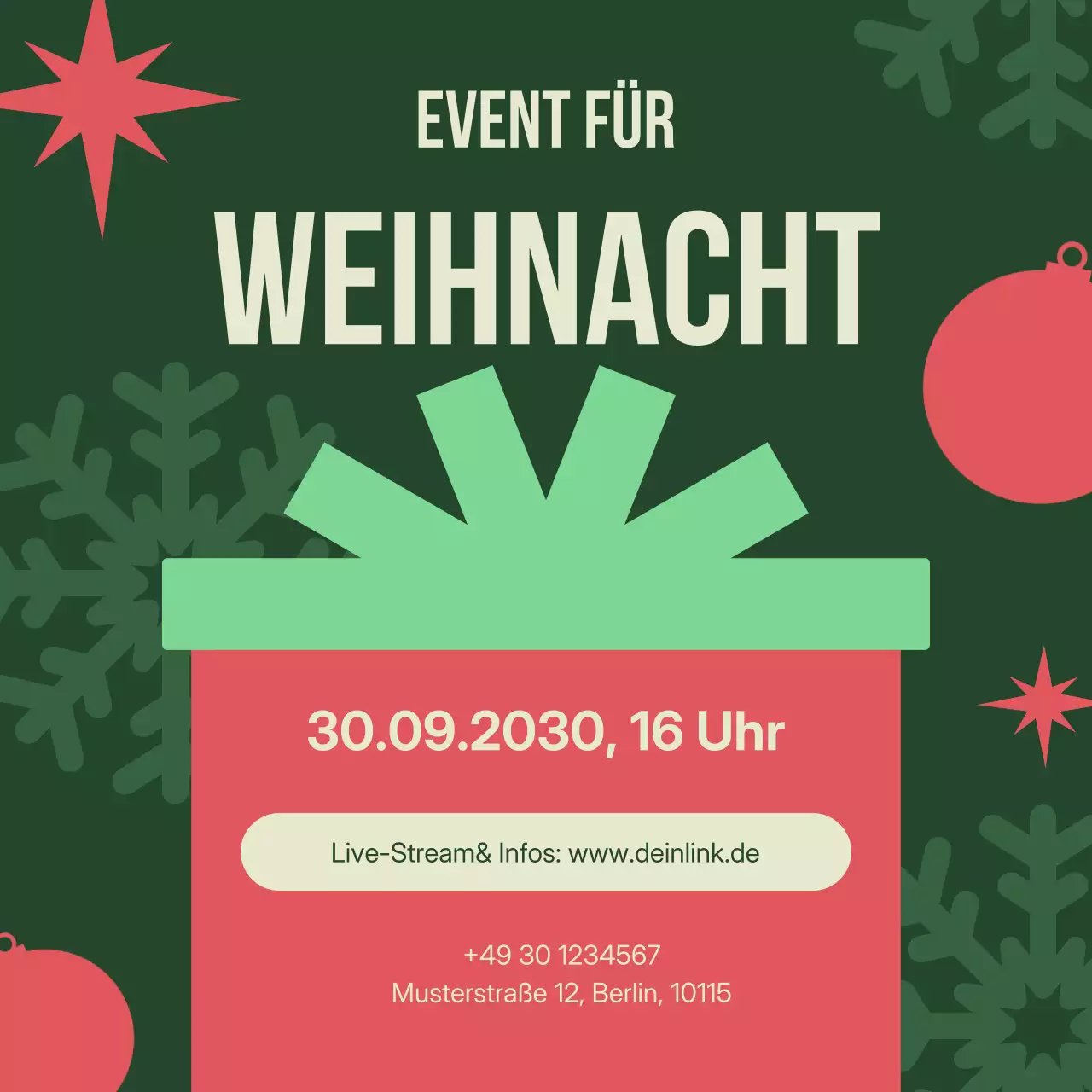 Flache Weihnachtsfeier-Veranstaltungsanzeige Social Media Square
