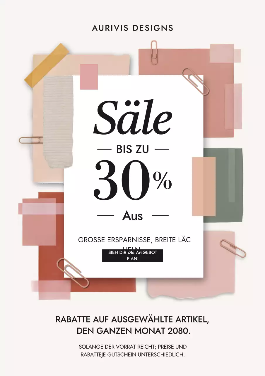 Beiges, modernes Verkaufsplakat