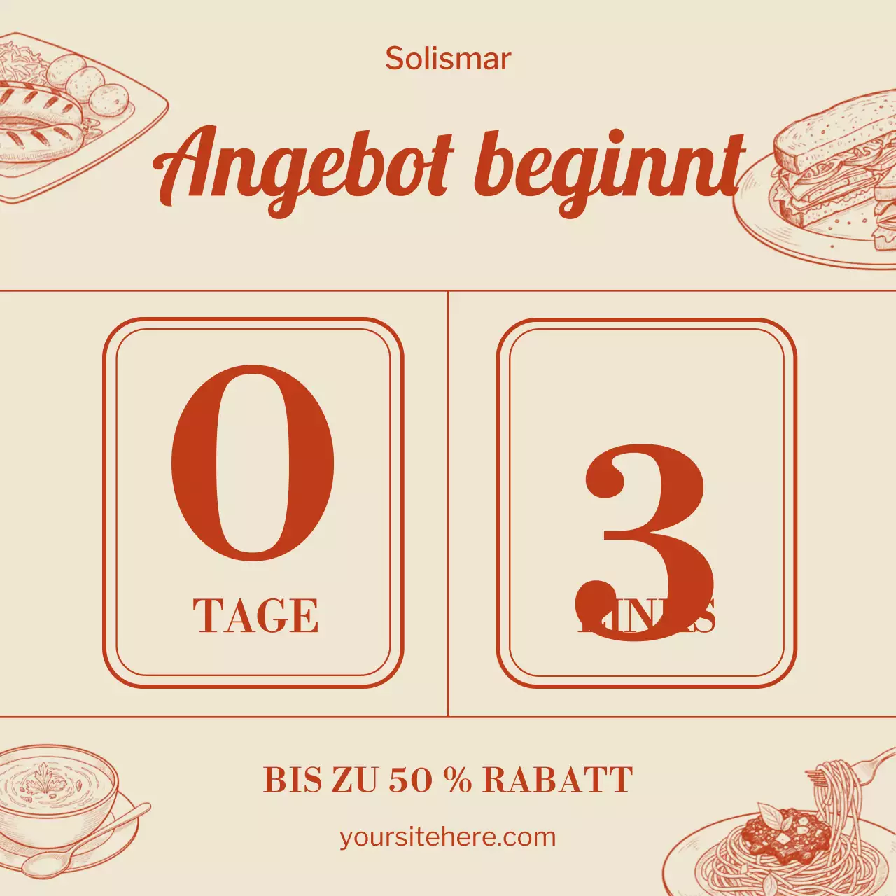 Beige und Rot Retro-Lebensmittelaktion