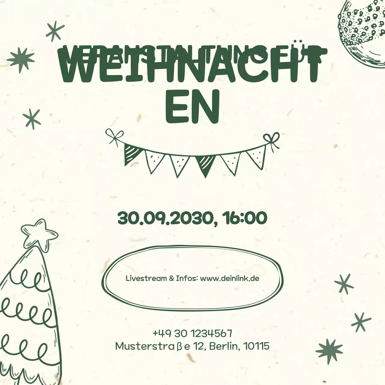 Handgezeichnete Werbung für eine Weihnachtsfeier in den sozialen Medien