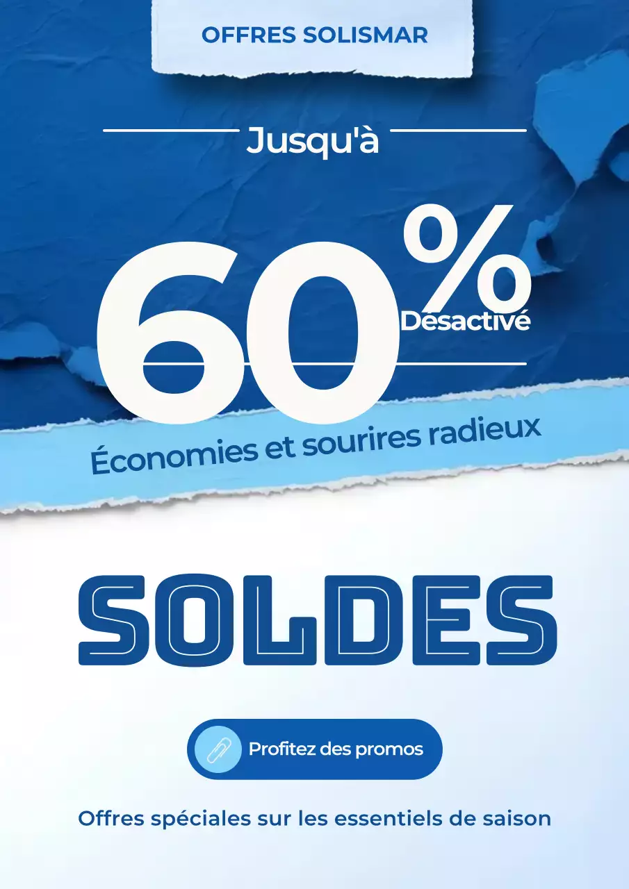 Affiche publicitaire bleue moderne pour une promotion de vente