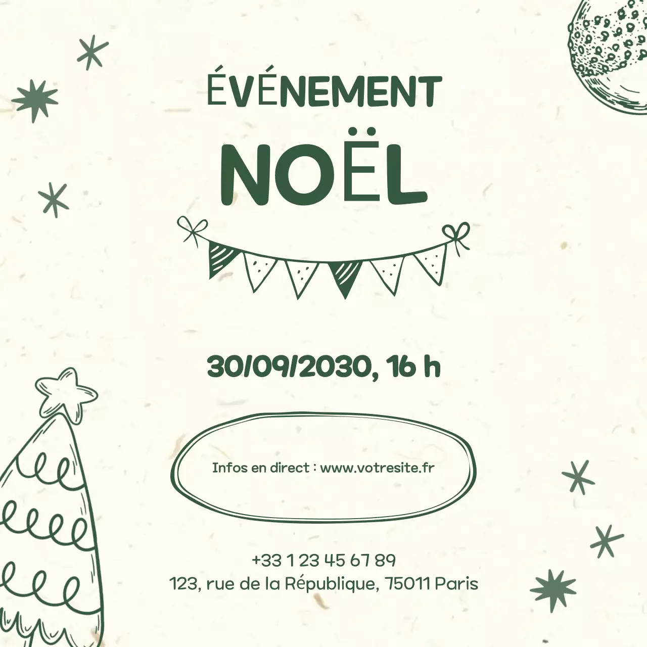 Publicité dessinée à la main pour un événement de célébration des fêtes de Noël sur les réseaux sociaux