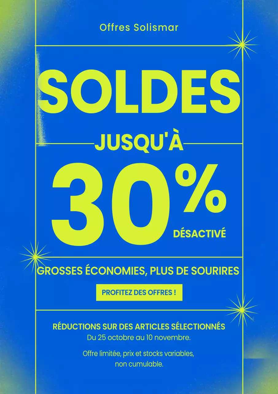 Affiche promotionnelle bleue en gras