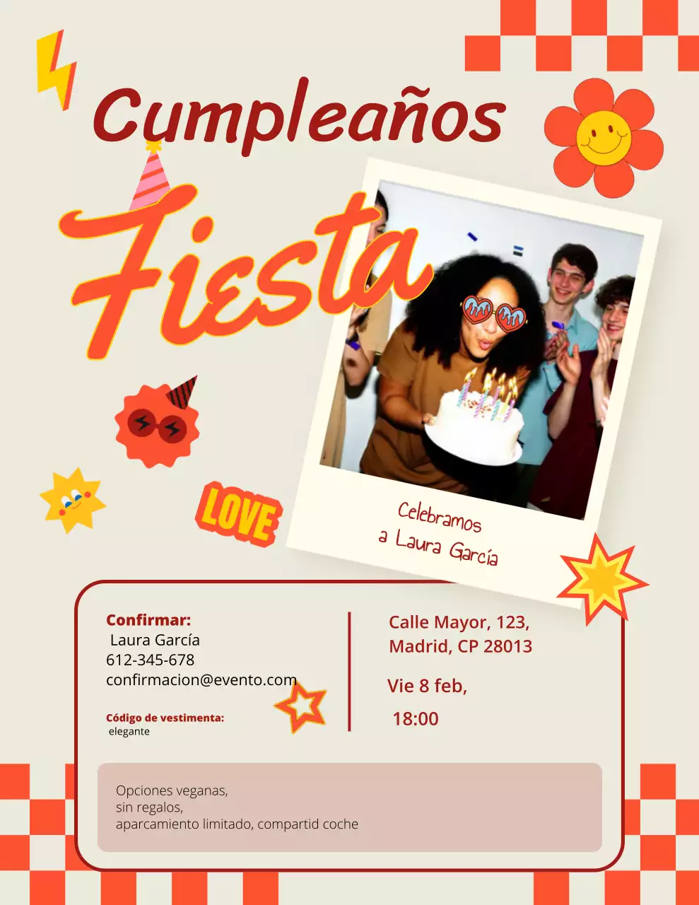 Invitación de cumpleaños retro beige