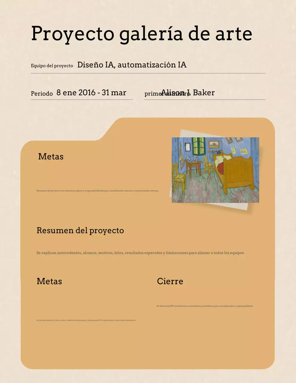 Carta de documento de proyecto minimalista en beige