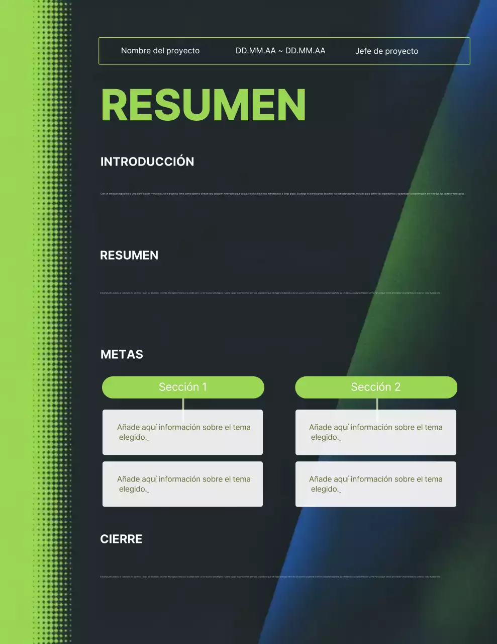 Póster del informe del proyecto Green Modern